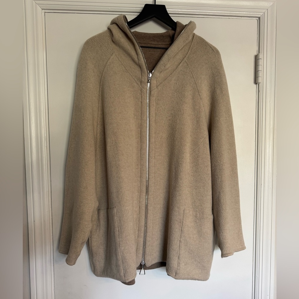 Women's Zip-Front Hooded Sweater Jacket - Beige
